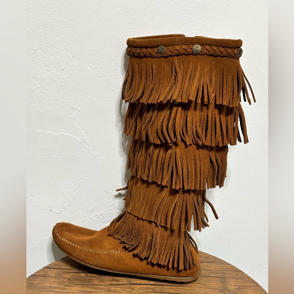 Minnetonka Brown Fringe Winter Boots - Picture 3 of 11